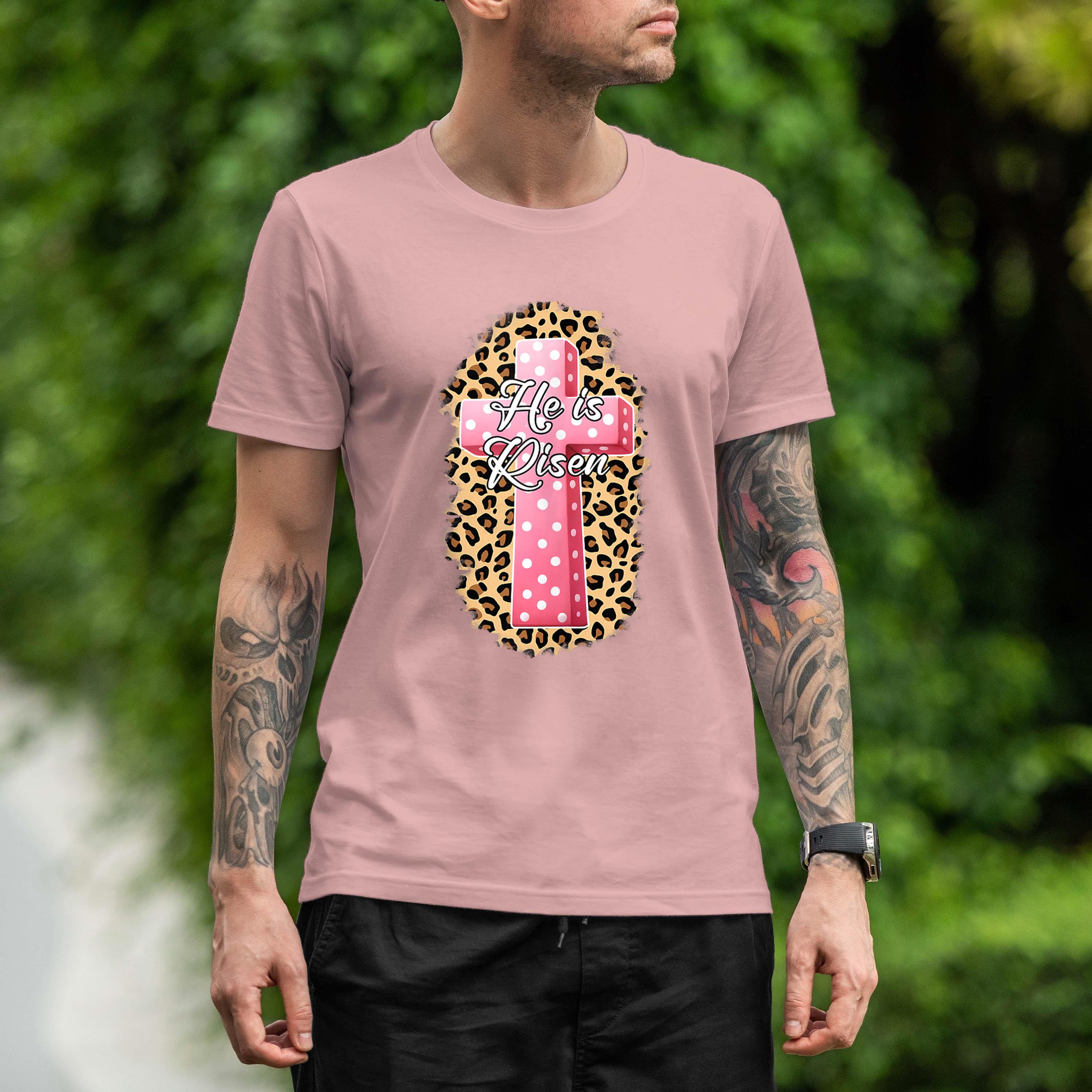 Groovy He Is Risen Cross Christians Religious Leopard Easter Shirt 